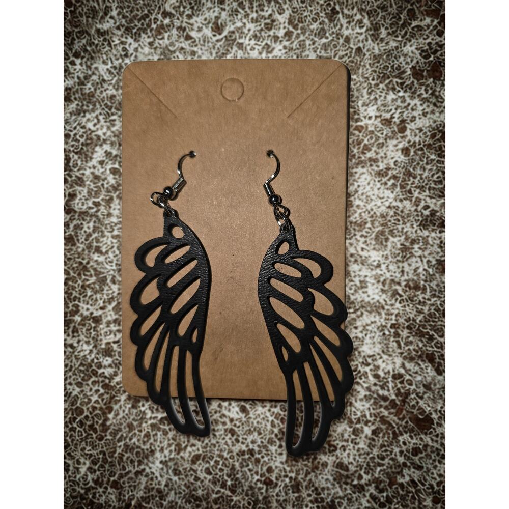 Angel wing earrings wooden Laser cut handmade black trendy